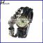 Women's Vintage Floral Wrap Around Weave Leather Bracelet Wrist Watch Wristband Black WP007