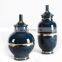 High Temperature Deep Blue General Jar  Sliver Lid Ceramic Vase Porcelain Vase  For Home Decor