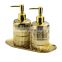 Luxury 3pcs Golden Bathroom Accessories Sets woith Ceramic Lotion Dispenser and Tray