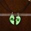 Clover Luminous Couple Necklace 2pcs Heart Shape Pendant Necklace Glowing In The Dark Lovers Jewelry Rope Long Necklace