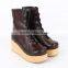 7 cm heel fashion middle Brown lace up ruuber bottom leather Boots lolita shoes