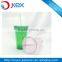 Food grade double wall plastic straw mug with diamond lid