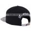 China Made Embroidery Hat All Black round top leather Custom SnapBack Cap 6 Panel