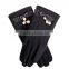 custom sheep wool winter ladies warm leather glove with PU bows