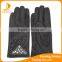 ladies cheap thin black fake suede hand gloves with pearl