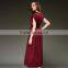 Solid Red 100 Silk Gentle Women's Long Guidle Party Dresses With Top Quality