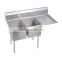 2 Two Bowl Commercial Stainless Steel Compartment Sink with Single Drainboard