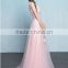 Alibaba New Design Pink Woman Elegant Evening Dresses Tulle Long Sleeveless Sash Floor-Length Woman Elegant Evening Dresses