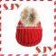 Women's Faux Fur Pom Pom Fleece Lined Knitted Slouchy Beanie Hat