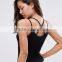 Women Double Strap Cross Back Bodysuit Plain Black Sexy Crisscross Jmpsuit For Summer Fitness One Piece Underwear