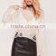 MGOO Newest Design Women Knitwear Sweater Drop Shoulder Loose Neck Distressed Ladder Jumper Cream