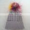 Myfur Light Grey Women Knit Hat with Real Fur Pom Pom Top