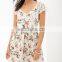 CHEFON Scalloped Crochet Lace Slleve Floral Print Ladies Smock Dress