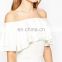 OEM China Factory Quality Elegant Off Shoulder Double Ruffle Midi Pure White Pencil Dress