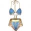 2019 hot sale printing bronzing straps African bikini hanging neck split swimsuit