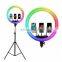 Dimmable 18 inch makeup ring light led circle selfie ring light with cell phone holder 2.1m tripod stand
