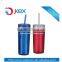 Inside SS outer plastic adult cups with screw lid and straw