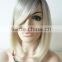 Most popular ombre grey Medium Straight lace front Synthetic bob Wig with fringe
