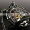 Men Black Stainless Steel Skeleton Mechanical Pocket Watch WP116