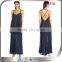 New Designs blue Chiffon Pleated Maxi Halter Party Dress For Lady