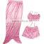 3 Piece Girls Kids Swimmable Mermaid Tail Swimwear Bikini Bathing Suit Beachwear