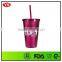 promotion insulated double wall 16oz plastic tumbler with glitter insert