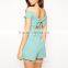 Dobby Off-shoulder Short Sleeve Bow Back Sexy Women Short Jumpsuit