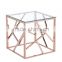 Dongguan furniture metal stainless steel copper mirror square coffee table with glass plate