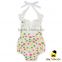 Fancy Summer Toddler& Infant Cotton Colorful Flower Printed Halter Lace Froal Newborn Baby Girl Vintage Romper Grows Clothes
