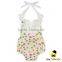 Retro Style Soft Cotton Black Flower Printed Halter Lace Froal Baby Girl Vintage Romper Summer Clothes