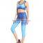 Womens Fitness Blue Bra Capris Leggings Yoga Wear