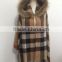new style High quality wool fashion large poncho Grid poncho with fur trim