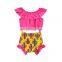 Wholesale baby suit sleeveless plain hot pink Top and floral printing shorts bummies Soft Baby Girl summer suit