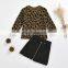 2020 autumn new product baby children's suit GL1925 leopard print sweater + leather short skirt two-piece suit