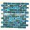 Foshan 4mm blue colored iridescent swimmer swimming pool mosaic picture glass mosaic with wave finish G424001