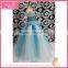 Pleated skirt royalblue yarn dress with embroidered rosette waist halloween costume gauze dress                        
                                                                                Supplier's Choice