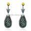 925 Silver Gemstone Diamond Earrings, Onyx Gemstone Handcrafted Pear Dangle Earrings, Gemstone Carving Earrings Jewelry