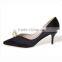 Classic design black lady office dress shoes pearl decorate mid heel women shoes