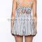 Customized Lady's Apparel Beautiful Fashion Grey and White Stripe Sleeveless Romper Jumpsuit(DQM017J)