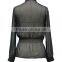 Women unique design hot sale stand collar long sleeve ruffle front button chiffon black tops plus size
