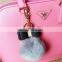 Faux Fur Pom-pom KeyChain Bag Charm Fluffy Rhinestone Bow Keyring Pendant