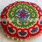 Indian Cushion Cover Hand Embroidered Cotton Round Pouffe Vintage Suzani Pillow Case Handmade Ottoman Cover 16''