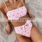 2019 New Sexy Solid Heat Print Beach Bikini Women Bow High Waist Bandeau Sling Beachwear Bathers Mujer Padded Swimsuit Biquini