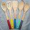 Wholesale bamboo utensil sets with color handle，colorful bamboo spatula set from China