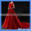 HOGIFT Big trailing word shoulder red wedding,polyester fiber photography wedding dress,wedding party dress with bow belt