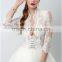 (MY0275) MARRY YOU Sexy Bridal Gown Long Sleeve Deep V-neck Lace Bodice Beaded Wedding Dress For Fat Women