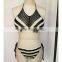 Domi Sexy Women Bandeau Handmade Crochet Bikini White & Black Stripe Swimwear