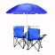 camping double folding chairs with umbrella and cooler