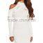 Women Frill Cold Shoulder Long Sleeve Mini Short Bodycon Club Dress White