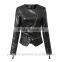 Womens Cuff Lapel Punk Zip Slim Fit Faux PU Leather Motorcycle Sexy cool Short Jacket